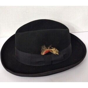Vtg Roberto Collection Bonner 100% Wool Black Felt Fedora Mens Sz M Made In‎ USA
